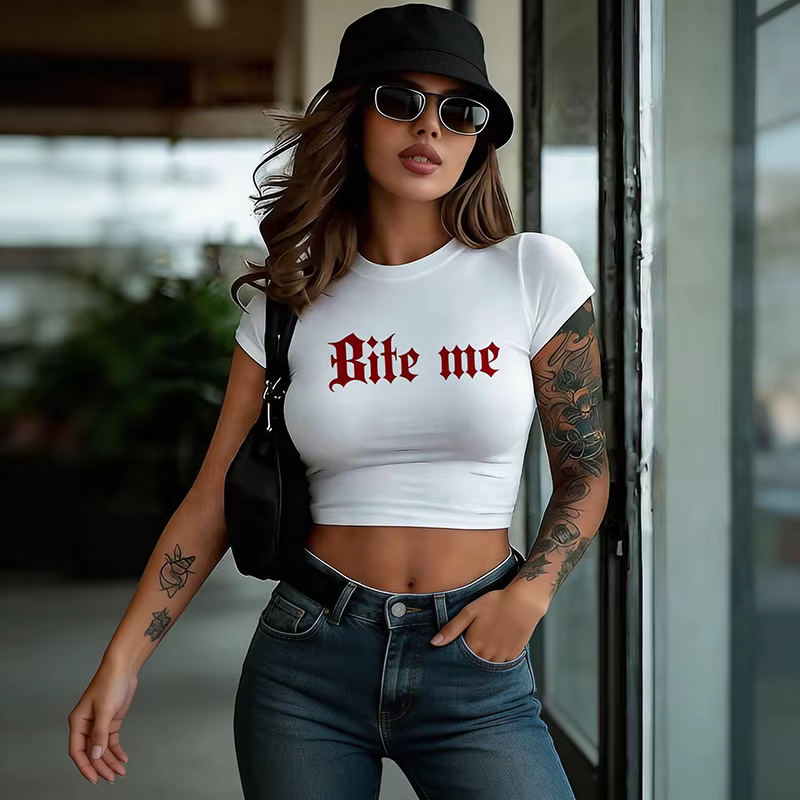 T-shirt court vintage imprimé lettres années 2000 pour femme et fille