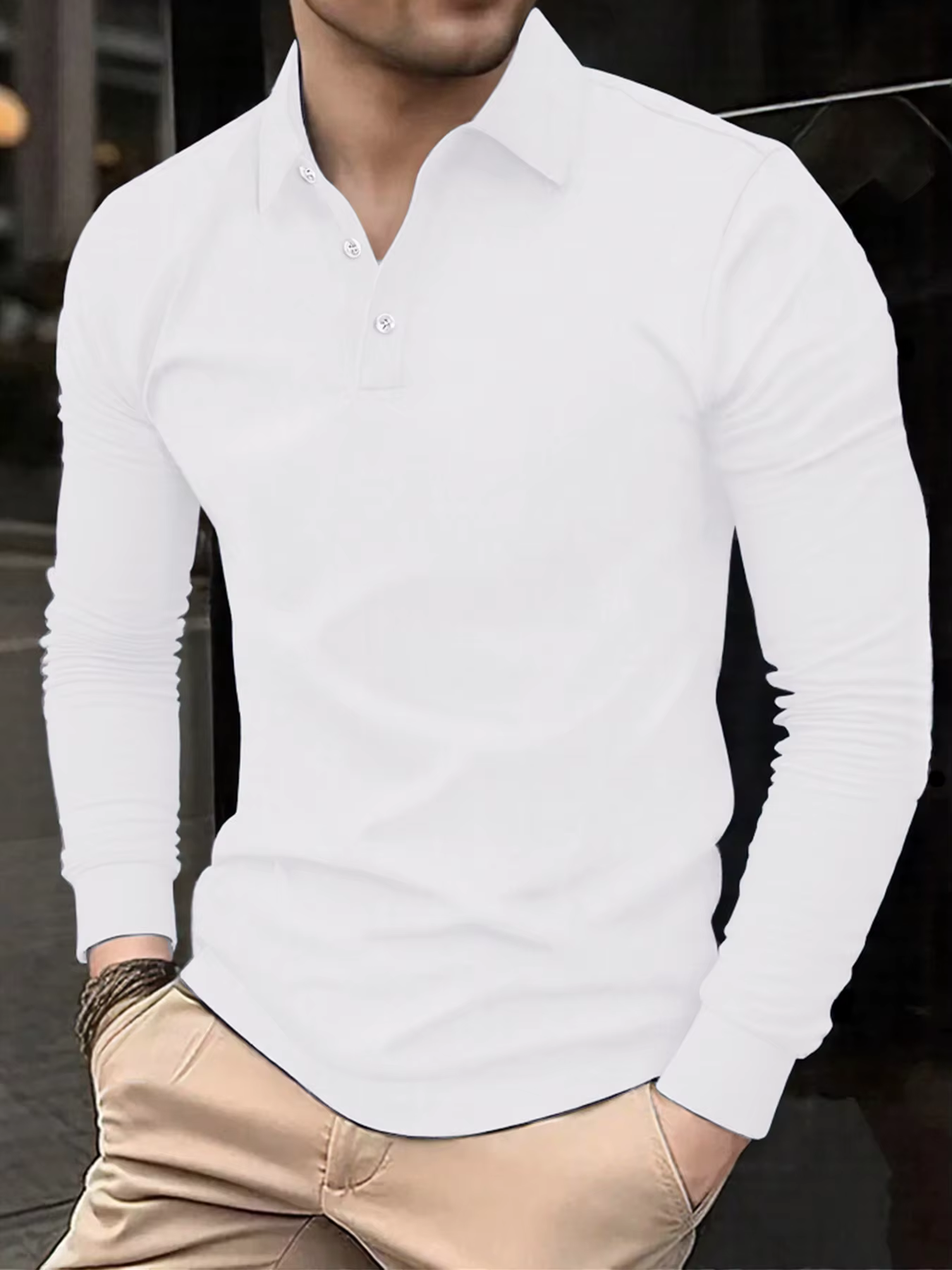 Polo basique à manches longues pour hommes