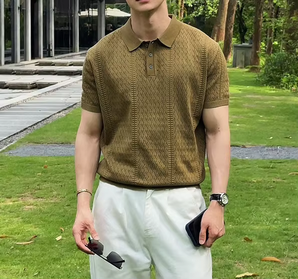 T-shirt Polo en maille à manches courtes pour homme