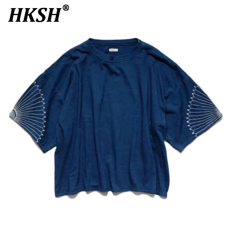 HKSH printemps été nouveaux hommes marée Punk japonais T-shirt coton motif de broderie unisexe demi-longueur manches t-shirts Chic haut HK2355