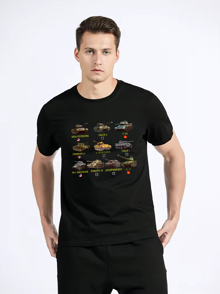 Nouveaux réservoirs M4 Sherman Panzer IV Tiger II T-34 T-Shirt hommes décontracté coton