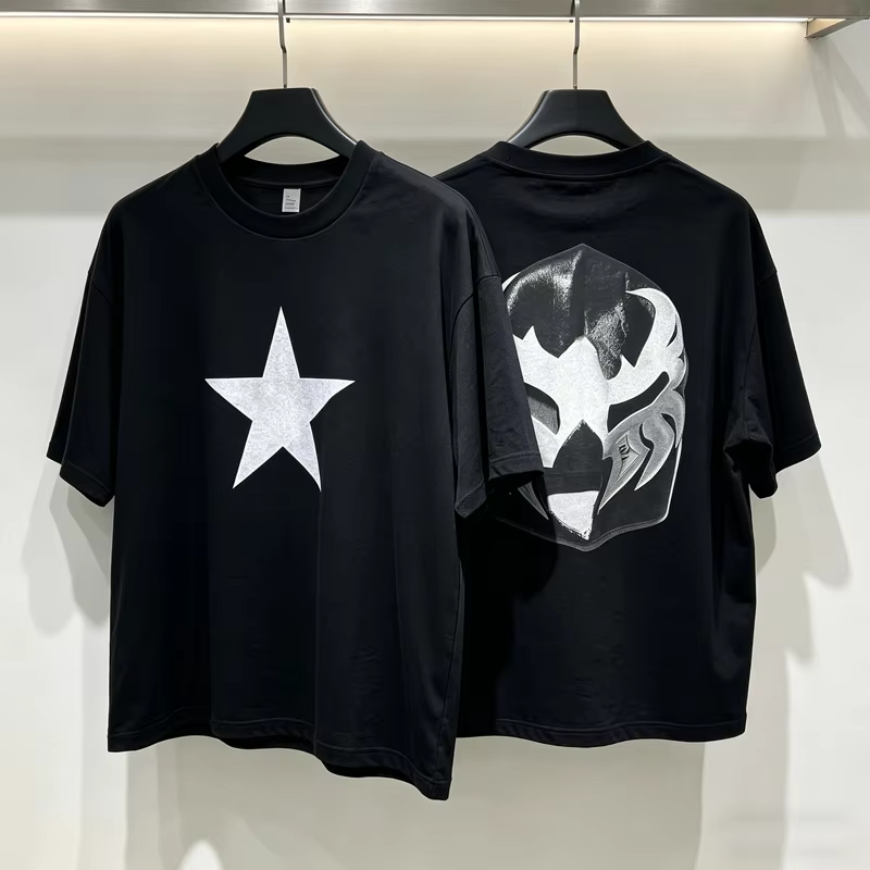 T-shirt unisexe Yzy 2026 à manches courtes avec imprimé étoile à cinq branches sur la poitrine