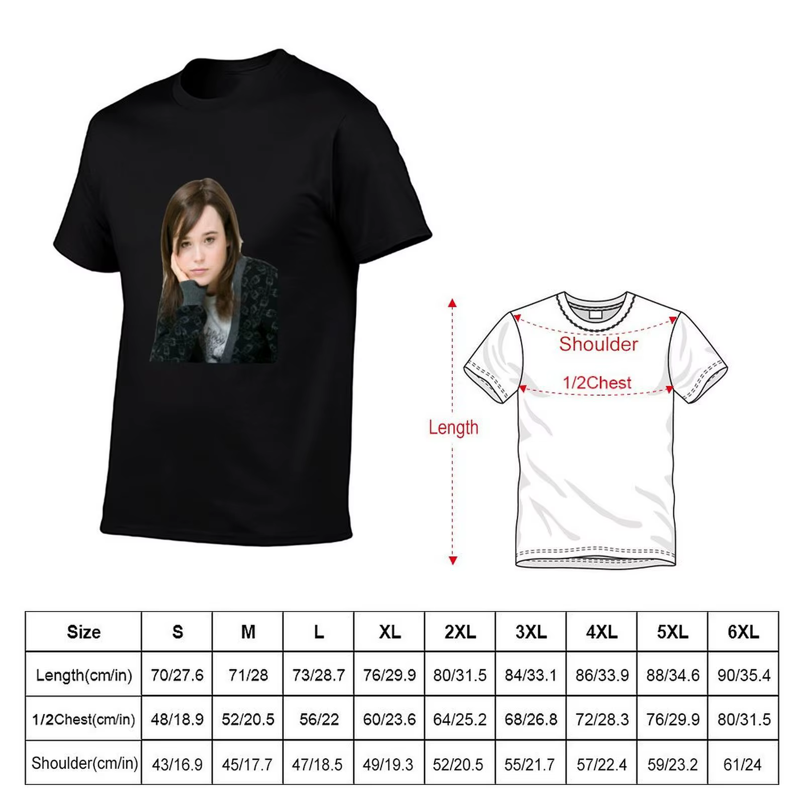 Ellen Page T-Shirt Basique Couleur Unie Décontracté