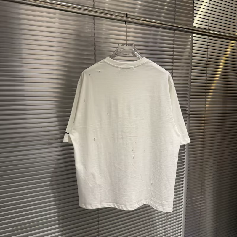 T-shirt Unisexe Imprimé Drapeau 'PROJECT Hole Damaged Fist' Vintage Délavé Coupe Ample Manches Courtes