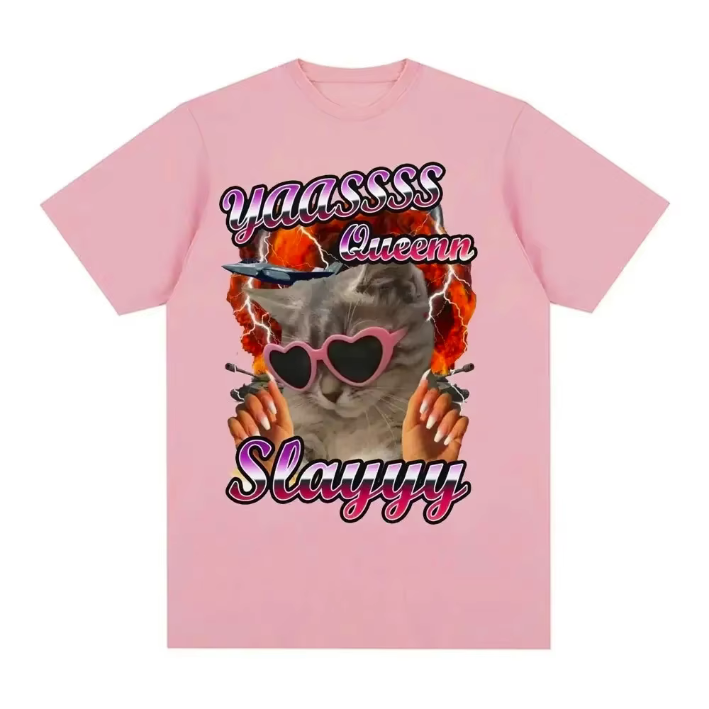 Yas Queen Slay amusant passionné de chat T-shirt femmes mode mignon à manches courtes
