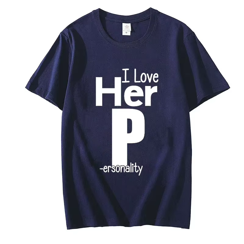 T-Shirt à Imprimé I Love His D P pour Couples