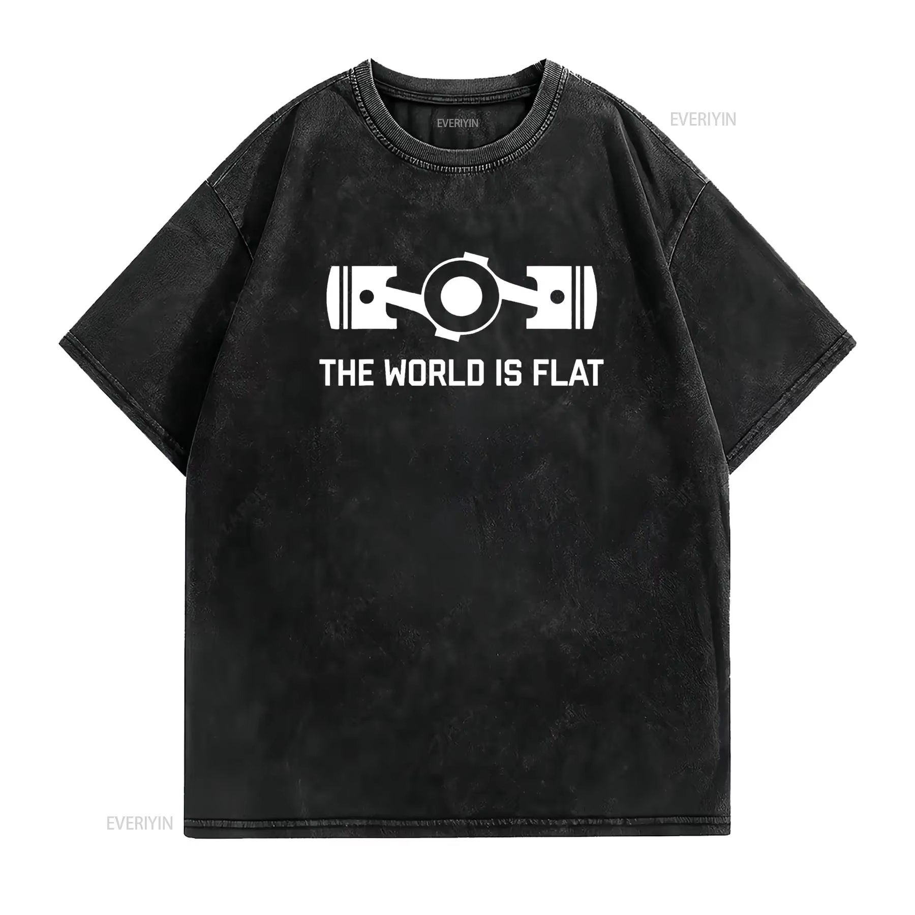 Le monde est plat quatre Boxer moteur JDM course voiture t-shirt vintage lavé polyvalent étiré vêtements de créateur homme doux