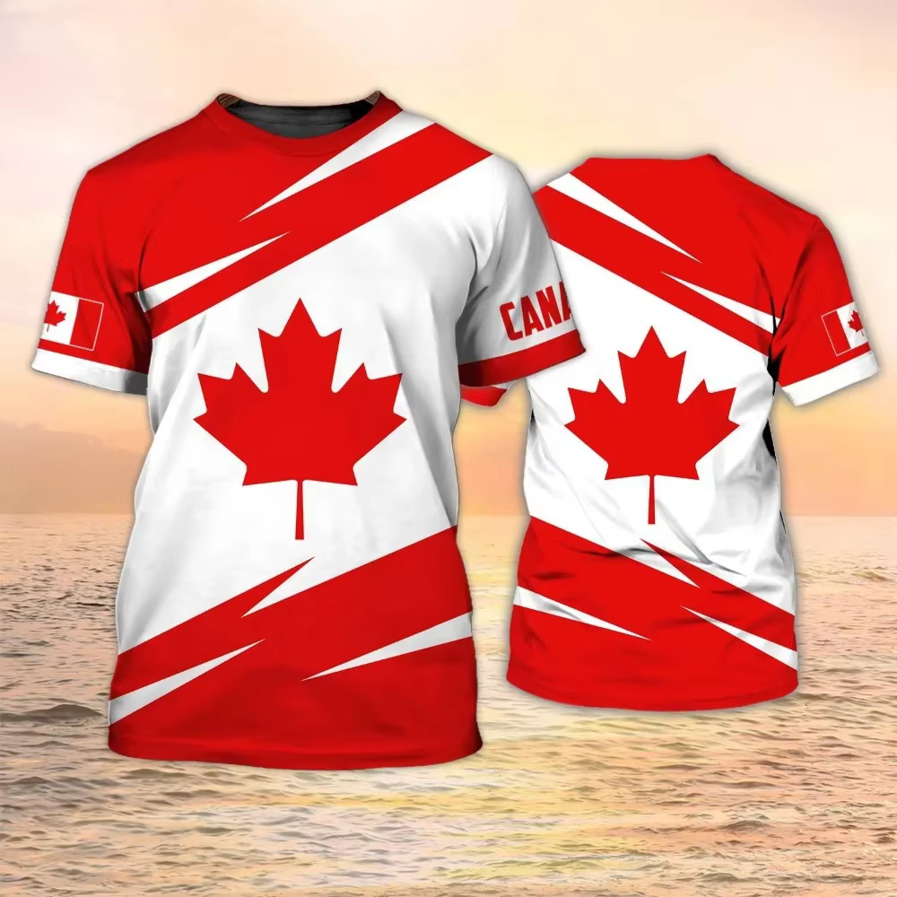 T-shirt imprimé drapeau du Canada feuille d'érable pour hommes et femmes