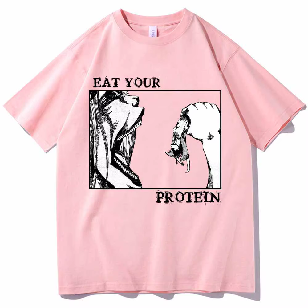 Attaque sur Titan T-Shirts manger votre protéine chemise homme femmes été décontracté col rond manches courtes chemises