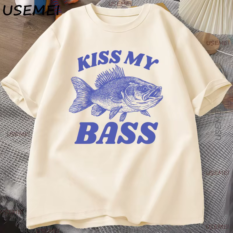 T-shirt de pêche rétro Kiss My Bass T-shirt drôle hommes papa grand-père T-shirt de pêche en plein airman Humor haut pêcheur cadeau vêtements T-shirt