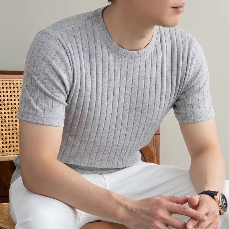 T-shirt côtelé à col rond pour homme