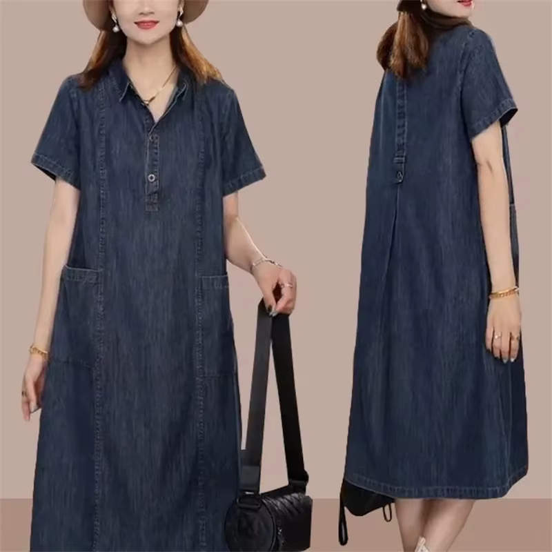 Robe en jean à manches courtes pour femme