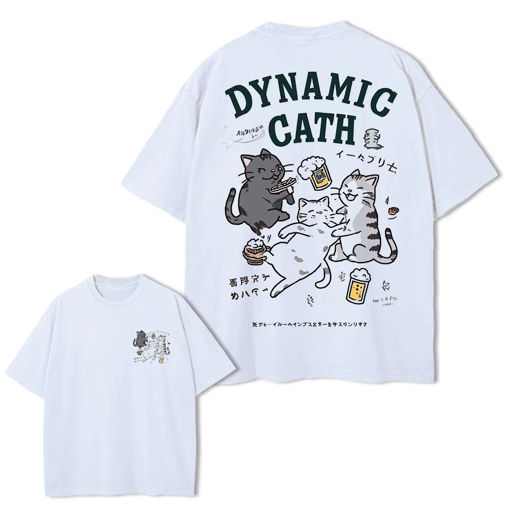 T150 Funny Cartoon Cat Graphic T Shirt Men Cotton Tshirt Short Sleeve Tops Tees Hip Hop Japanese Harajuku