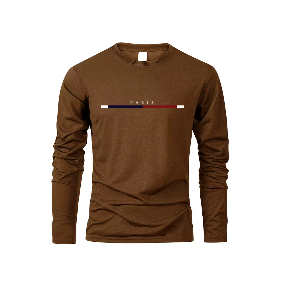 Hommes à manches longues t-shirts de PARIS impression couleur unie décontracté hauts automne haute qualité T-Shirt ample