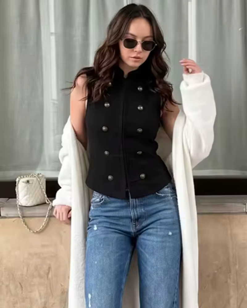 Chemisier Femme 2026 Nouvelle Collection Été – Chemise Noire Sans Manches Boutonnée