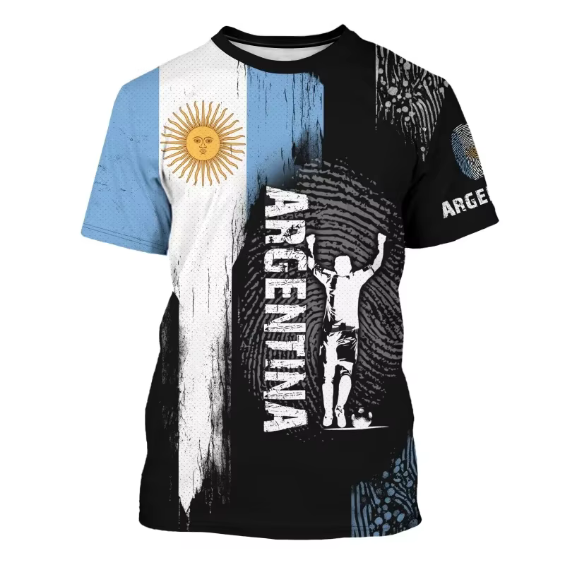 Maillot de football Argentine 3 étoiles pour hommes – T-shirt patriotique à manches courtes – Tenues assorties pour la famille SunMay