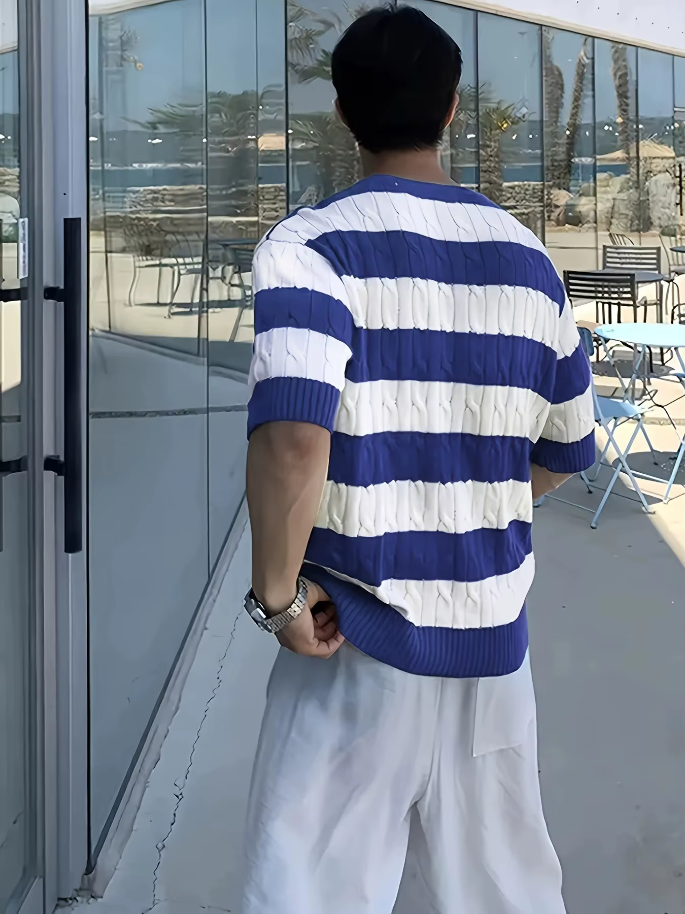 T-shirt d'été tricoté en soie glacée pour hommes
