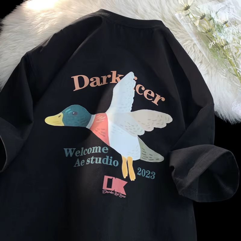 T-shirts d'été à col rond avec motif de canard de dessin animé pour hommes