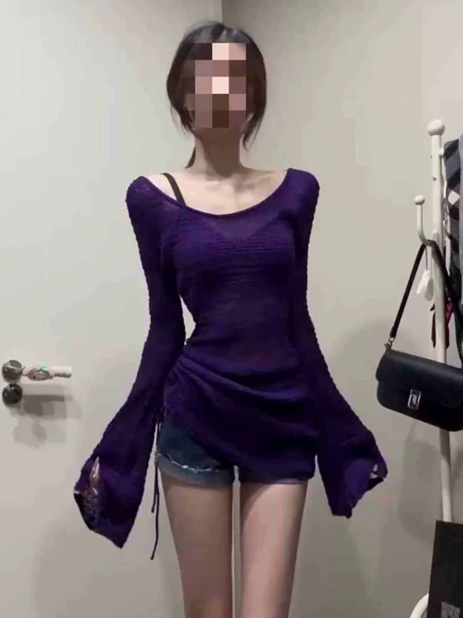 T-shirt tricoté violet Y2k pour femmes