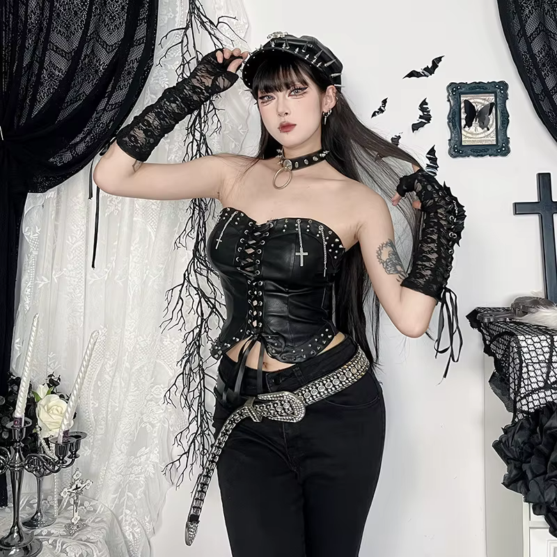 Gothique Style foncé Punk sangle rigged haut 2025 nouveau Sexy mince