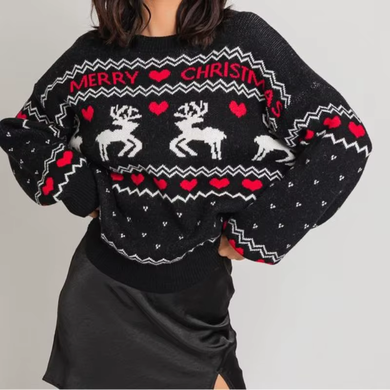 2025 atmosphère Festive de Noël Elk pull col rond