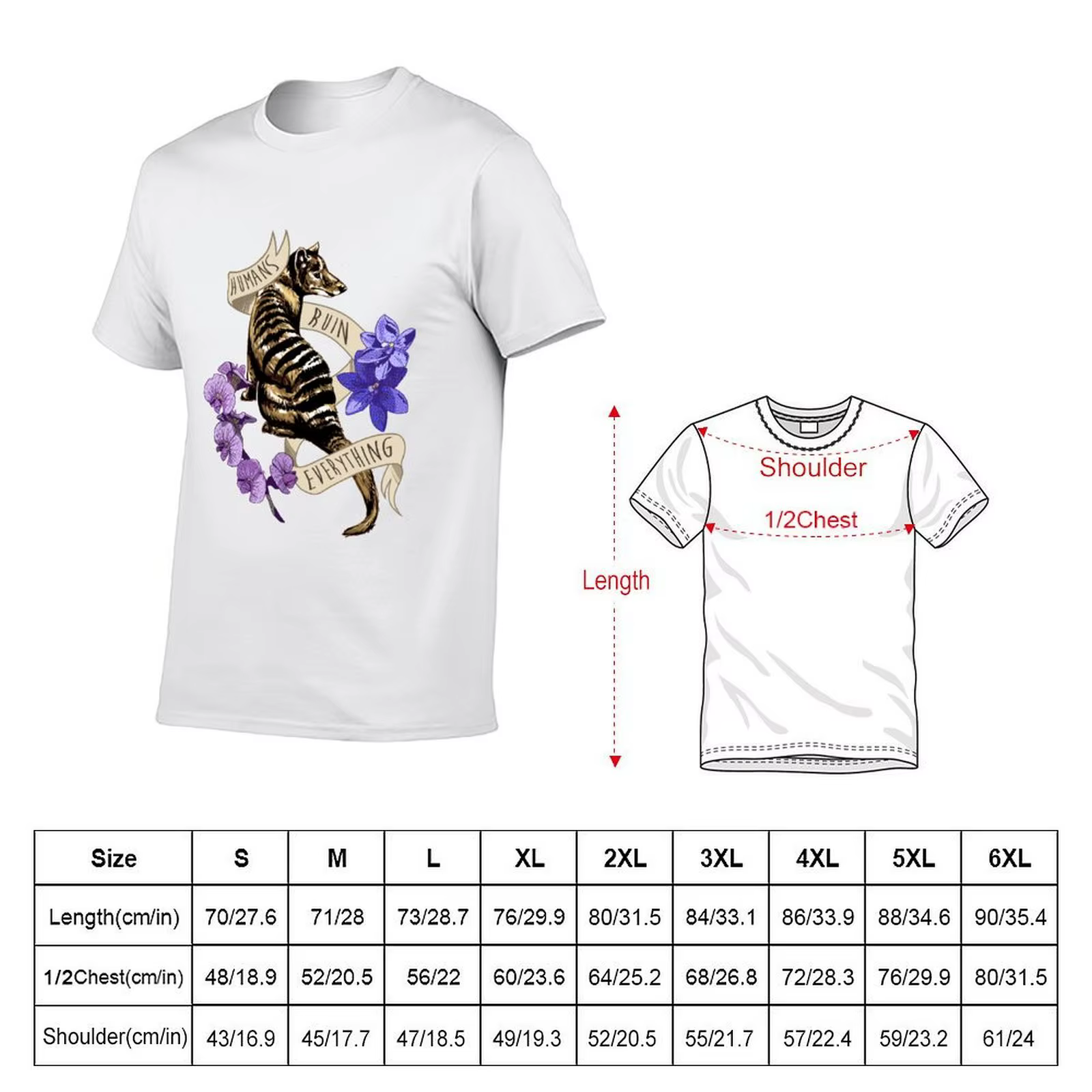 T-shirt Thylacine's Lament, décontracté, ample, pour un usage quotidien