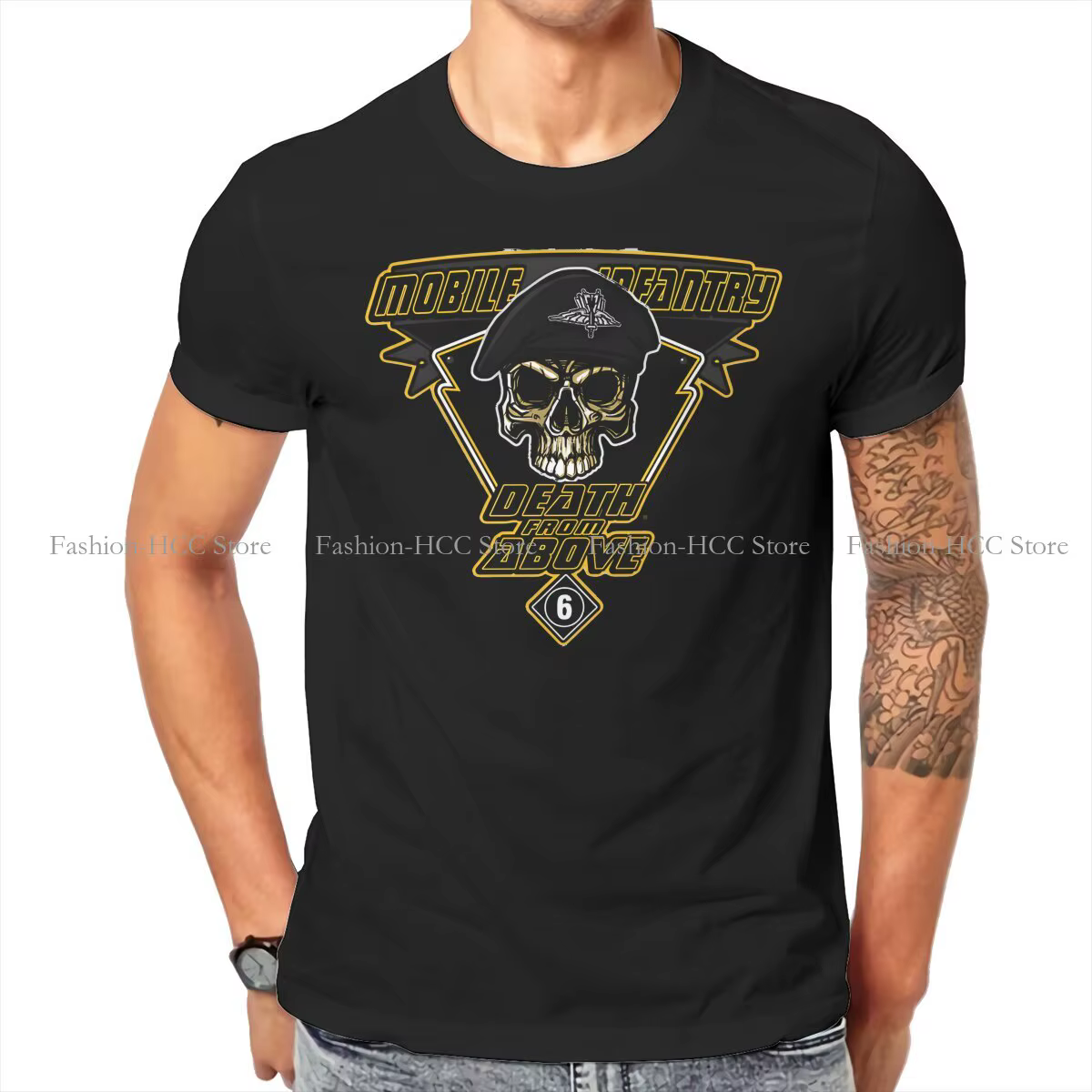 Mort d'above noir nouveaux t-shirts Starship Troopers mâle graphique pur coton Streetwear t-shirt