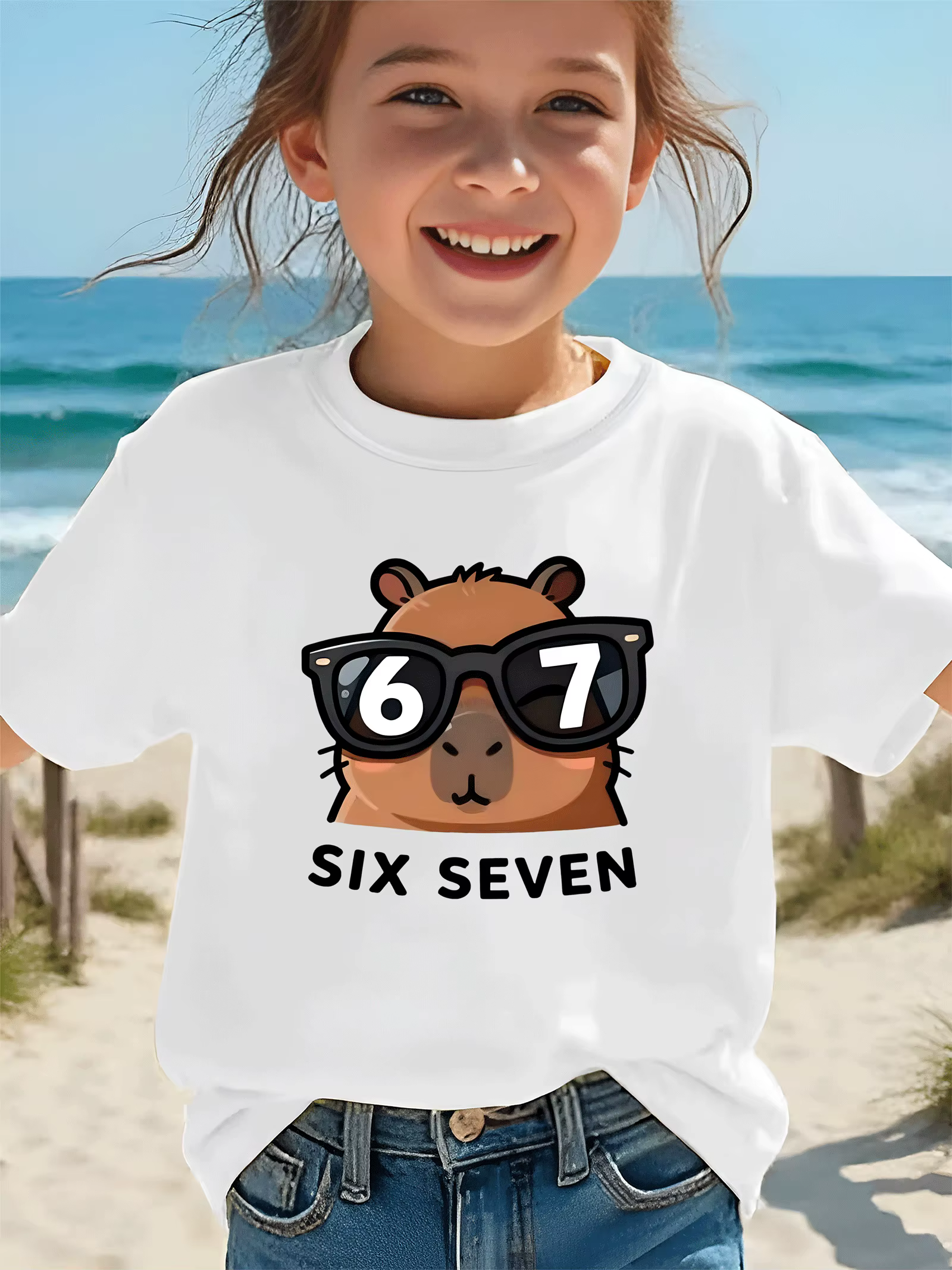 T-shirt graphique Capybara Fun SIX SEVEN pour enfants