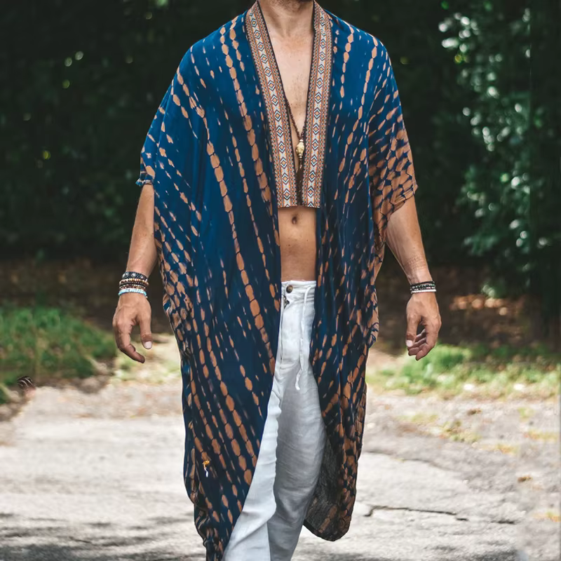 Hommes demi manches chemises de plage vêtements 2025 été Boho impression 3D Blouse Vintage basique surchemise mâle décontracté longue Trench hauts nouveau