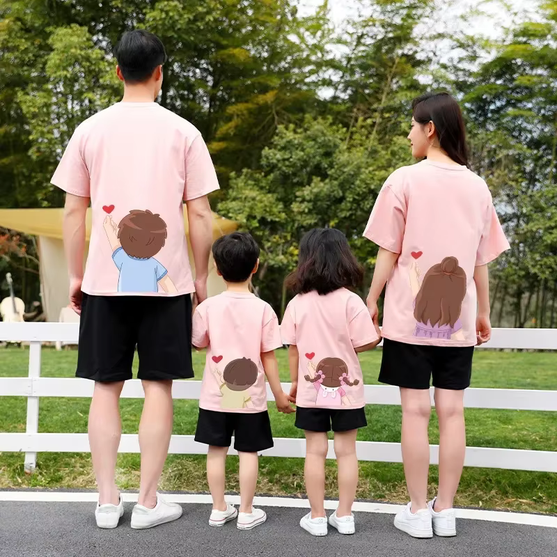 T-shirt en coton imprimé dessin animé pour mère et fille