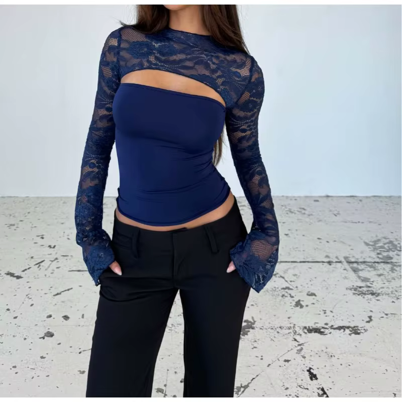 Nouveau T-shirt en dentelle pour femmes haut polyvalent vêtements