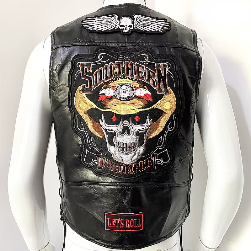 Gilet de motard en cuir pour homme