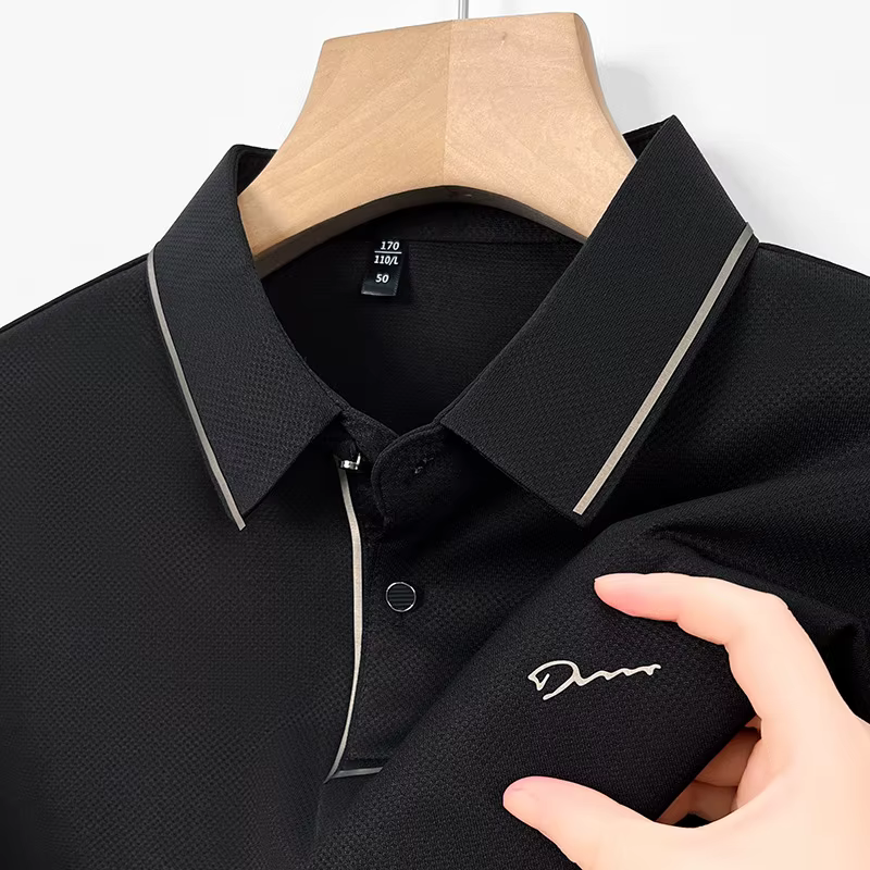 Polo pour hommes sans couture Premium luxe Cool tissu affaires décontracté Golf coupe ajustée chemisier col t-shirt