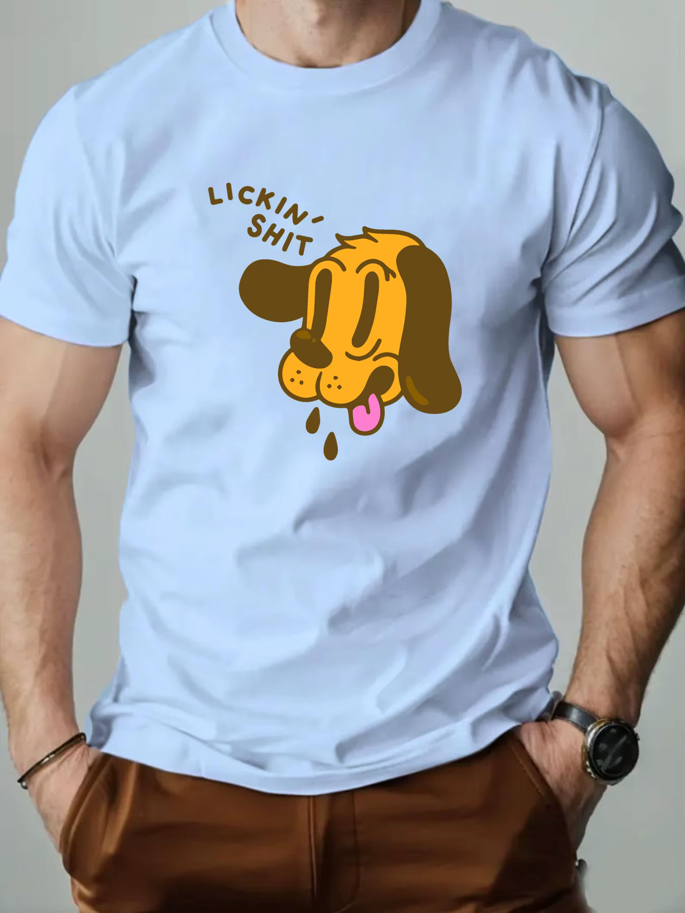 T-shirt à manches courtes hommes 100% coton drôle chiot dessin animé imprimé