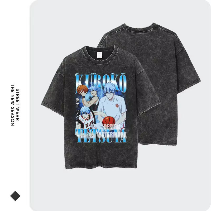 Kuroko Tetsuya-T-shirt Respzed Vintage Washed Anime pour Homme
