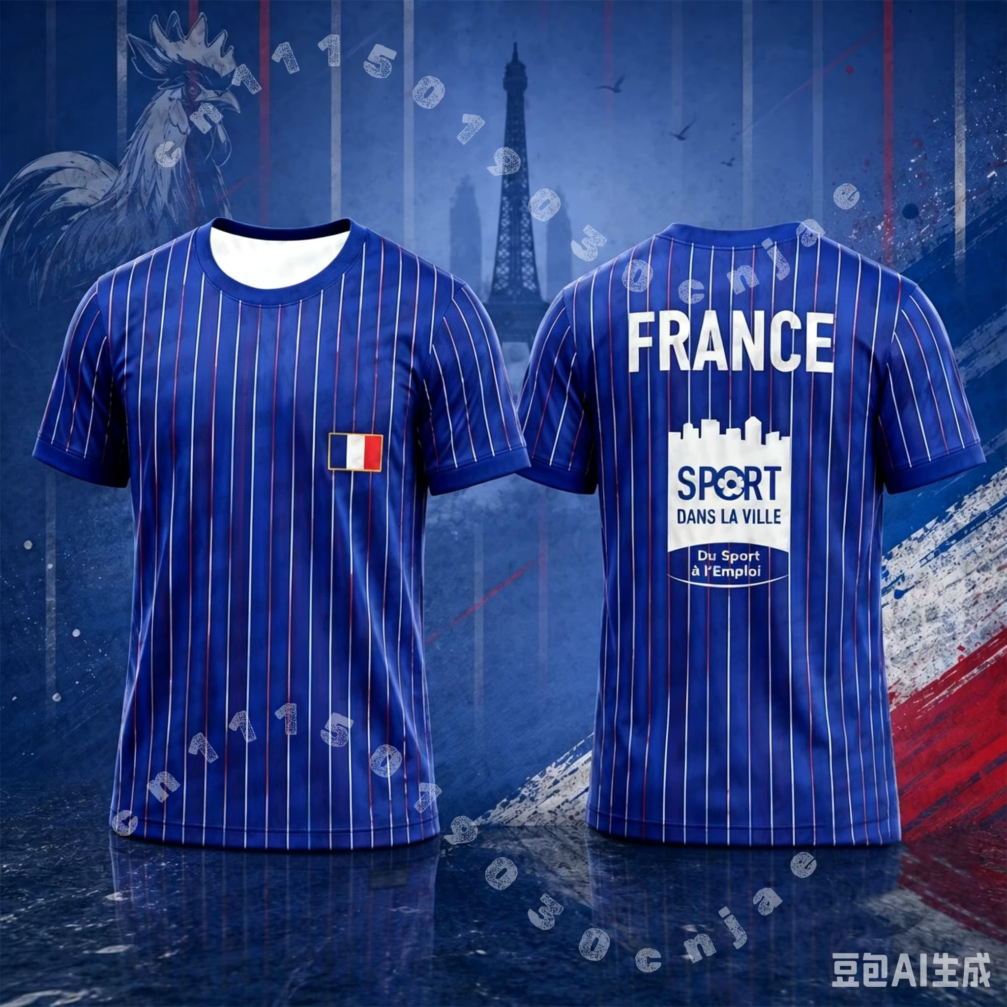 T-shirt rayé France 2026 pour hommes, femmes, enfants et familles – Maillot de sport graphique à manches courtes pour fans de football – T-shirt décontracté de sport