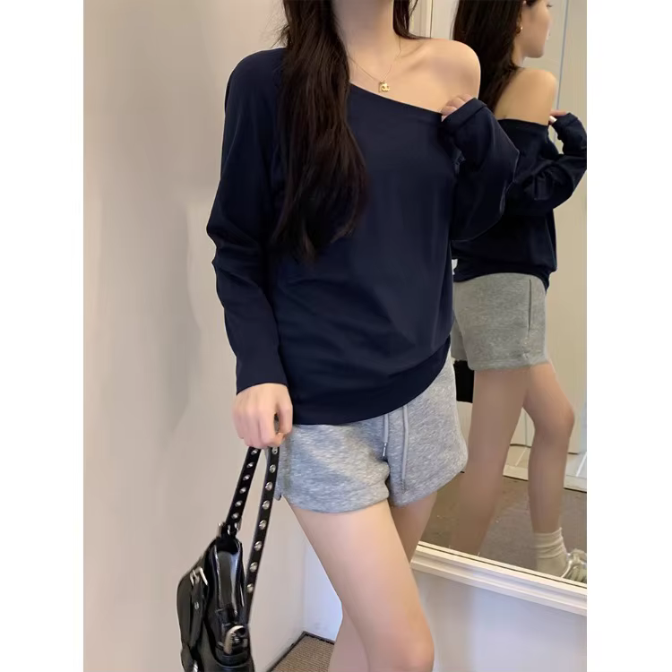 T-shirt asymétrique épaule dénudée à manches longues pour femmes