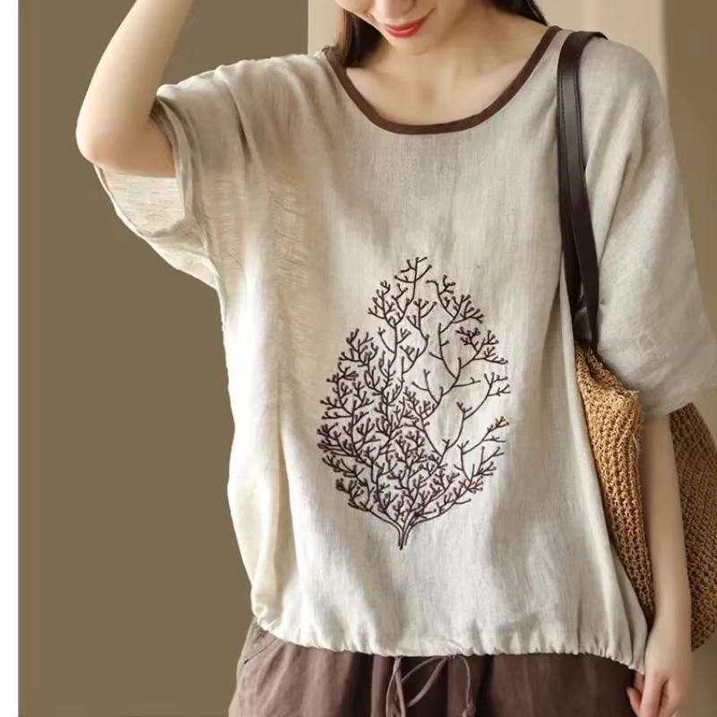 T-shirt en coton baggy uni pour femmes