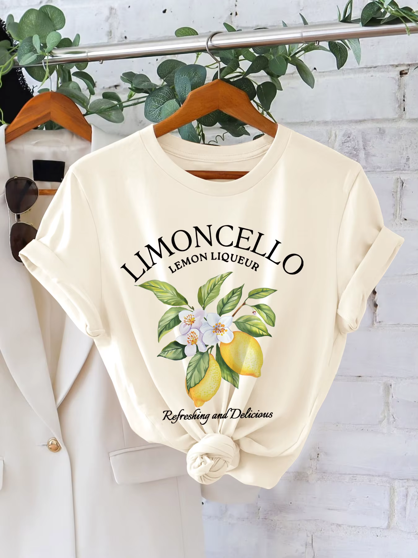 LIMONCELLO T-Shirt imprimé graphique citron et motif Floral manches courtes col rond haut décontracté pour femme parfait pour le printemps et l'été
