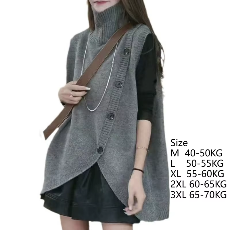 Femmes sans manches longs pull gilets Vintage irrégulière épissé bouton tricots vêtements d'extérieur pulls élégant col