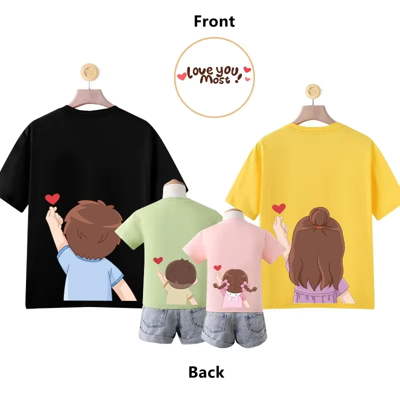 T-shirt en coton imprimé dessin animé pour mère et fille