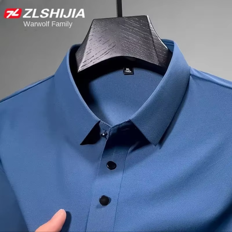 Vêtements de luxe coréens Harajuku mode classique angleterre mince solide polos pour hommes été affaires glace soie Polo t-shirt homme