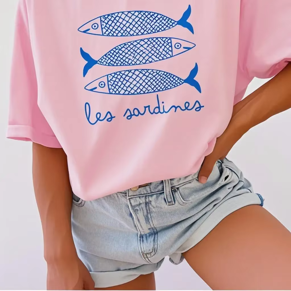 INAWLY Sardine imprimer femmes t-shirt poisson en conserve chemise décontractée tomate fille côtière été