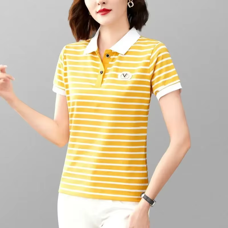 T-shirt à manches courtes rayé jaune pour femmes