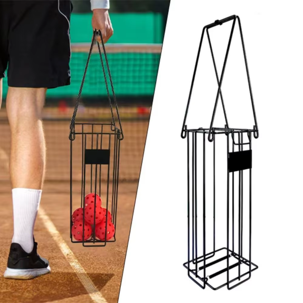 Ramasseur de Pickleball noir, poignée ergonomique supérieure, collecteur de balles de Tennis de grande capacité, Portable avec couvercle, trémie de balle de Tennis