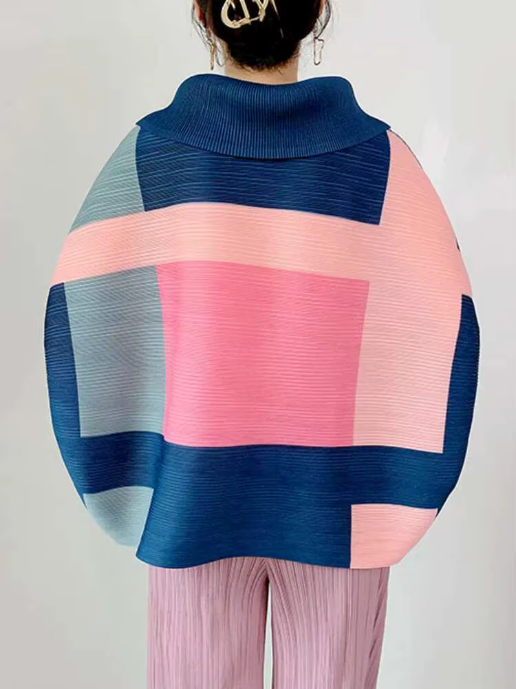 LANMREM 2025 mode nouveau T-shirt plissé pour les femmes Laple manches longues hauts amples bloc de couleur femme vêtements printemps 2YA771