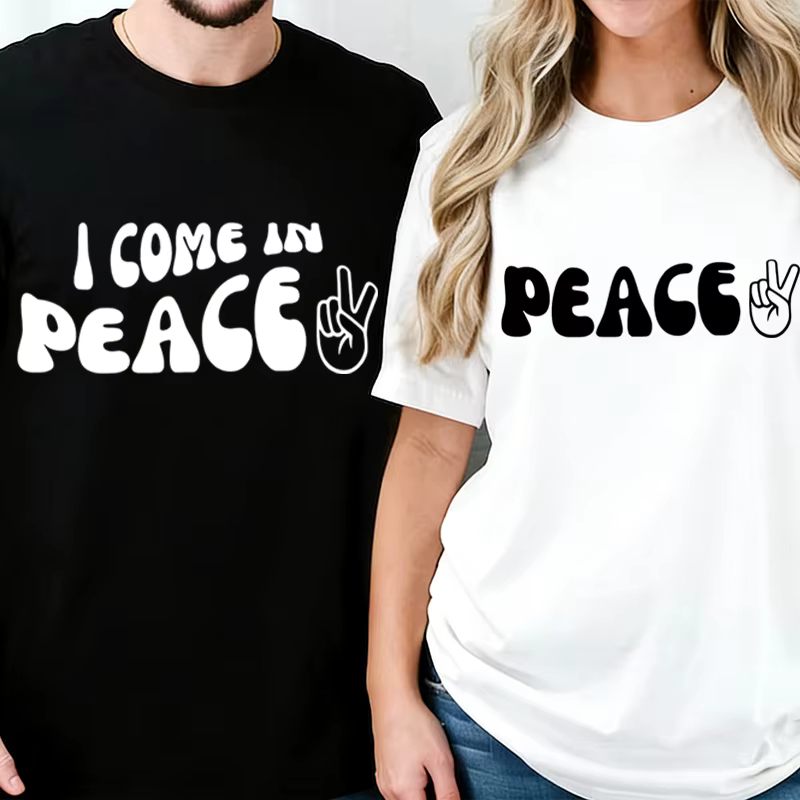 T-shirts de couple imprimés « Peace/I Come in Peace »
