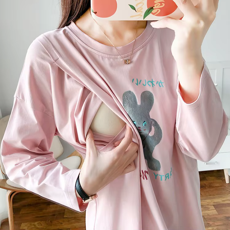 Adorable dessin animé lapin ours bébé maternité t-shirt Super doux confortable chemise de grossesse printemps/été mignon haut ample pour les mamans