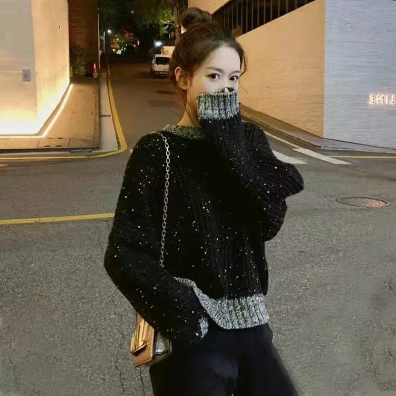Pull en tricot à col rond pour femmes