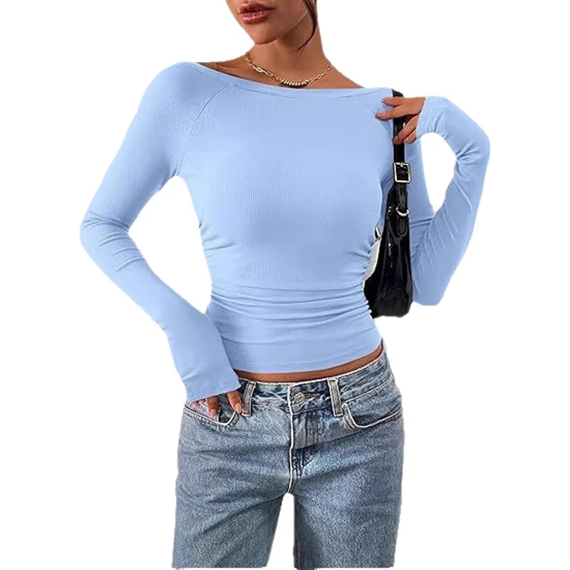 T-shirt côtelé à manches longues pour femme